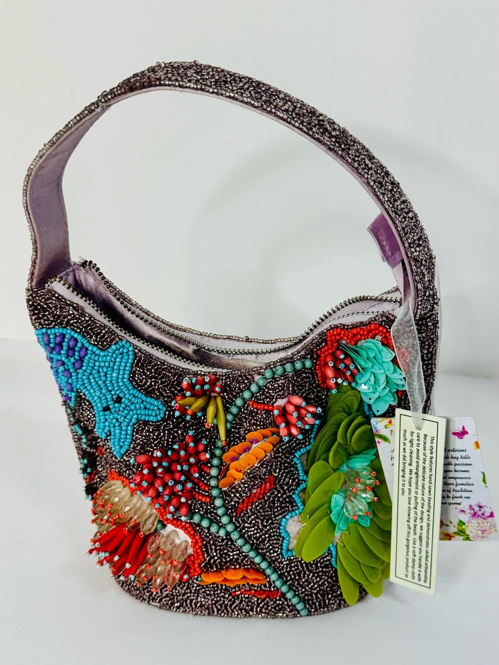 Embellished Beaded Floral Shoulder Bag, Made in India